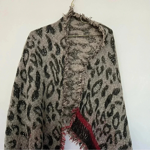 INC International Concepts Leopard Print Sequin Wrap Scarf Oat Black Red - Picture 5 of 10
